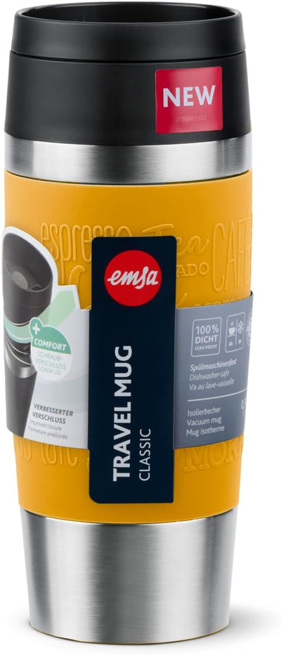 Emsa N20208 Travel Mug Classic Isolierbecher 0,36 Liter | neuer Komfort-Schraubverschluss | Edelstah