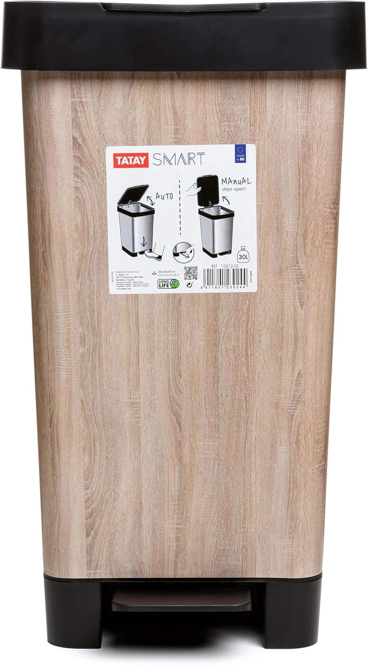 TATAY Mülleimer Küche Smart, 25L Fassungsvermögen, Einziehbares Pedal, Polypropylen, BPA-frei, 30L M