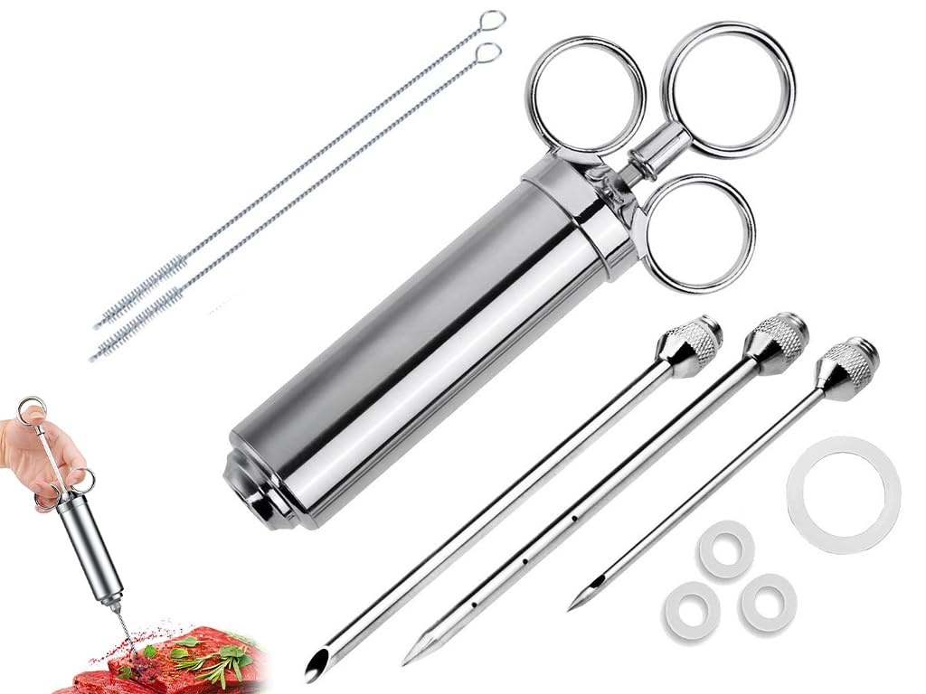 Edelstahl Fleischspritze,Bratenspritze Set,Marinadenspritze 60 ml Gewürzspritze,Spritze für Fleisch-