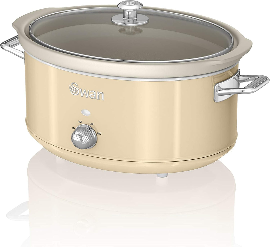Swan Retro SF17031CN Slow Cooker 6,5L Abnehmbarer Kochbehälter, PFOA- und PTFE-freier Keramischer An