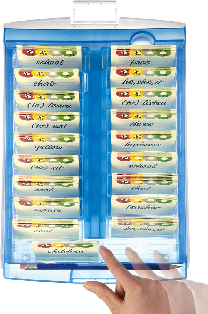 HAN Lernbox CROCO 2-6-19, einfach Vokabeln lernen mit 19 Kästchen, 1 x Bleistift, DIN A8 Karteikaste