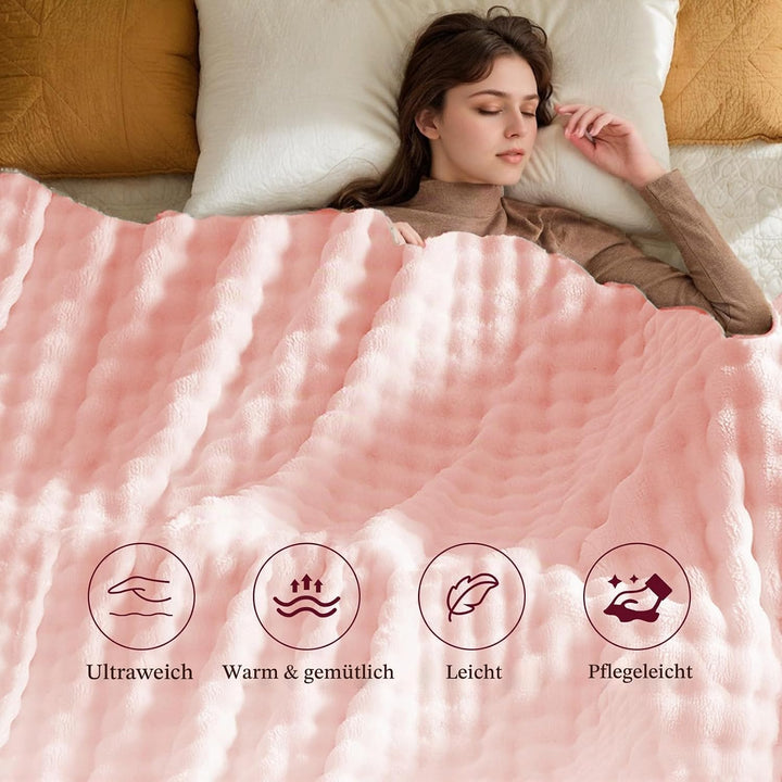 Kuscheldecke Milchsamt Blasen Decke Super Soft Wohndecke Dick 450 G/M² Flanell Decke Couchdecke Warm