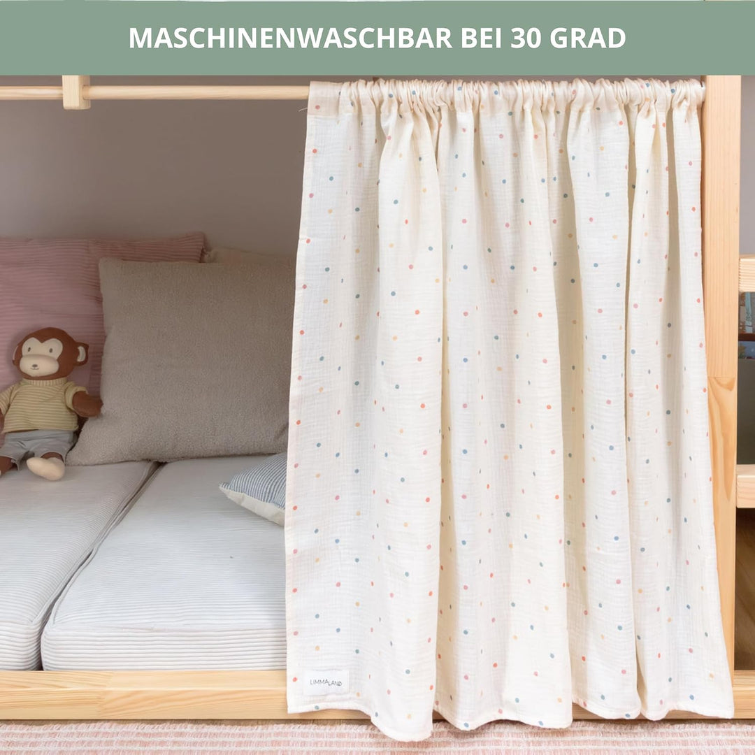 Musselin-Vorhang für IKEA KURA Kinderbett - Pünktchen | 100% Baumwolle, waschbar bei 30°C · weicher