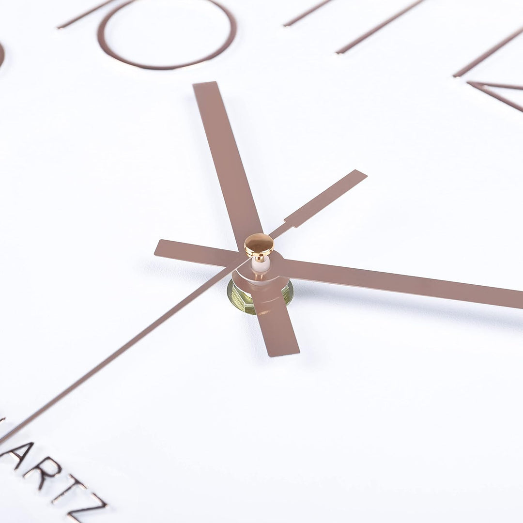 Lafocuse Weiss Modern Wanduhr Lautlos 30cm, 3D Ziffern Rosegold Ohne Tickgeräusche, Quartz Wanduhr A