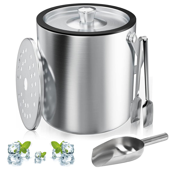 Eiswürfelbehälter, 3L Eisbehälter rund mit Sieb und Eiszange, Eiswürfelbehälte, Sektkühler Flaschenk