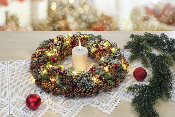 infactory Türkranz LED Weihnachten: Advents- und Weihnachtskranz mit LED-Beleuchtung, rot/grün, Ø 44