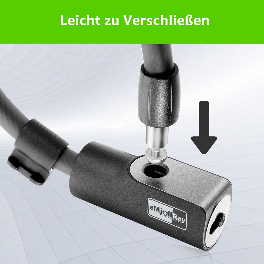eMjollRay Hochsicheres Fahrradschloss und E Scooter Schloss, 1.2M Kabel mit Halterung und Tasche, Si
