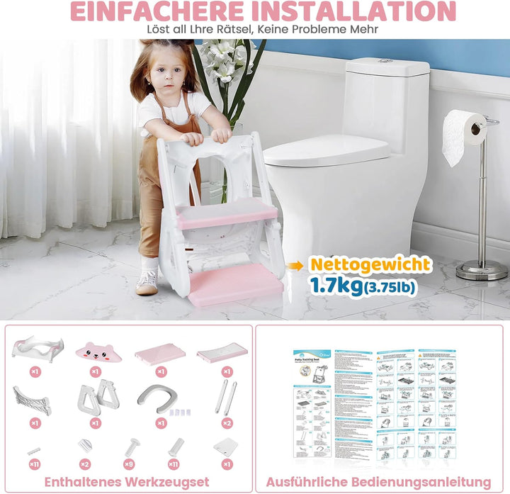 Orzbow Toilettensitz Kinder mit Treppe, Stabil Kinder Toilettensitz mit Dreiecksstruktur, Verlängert