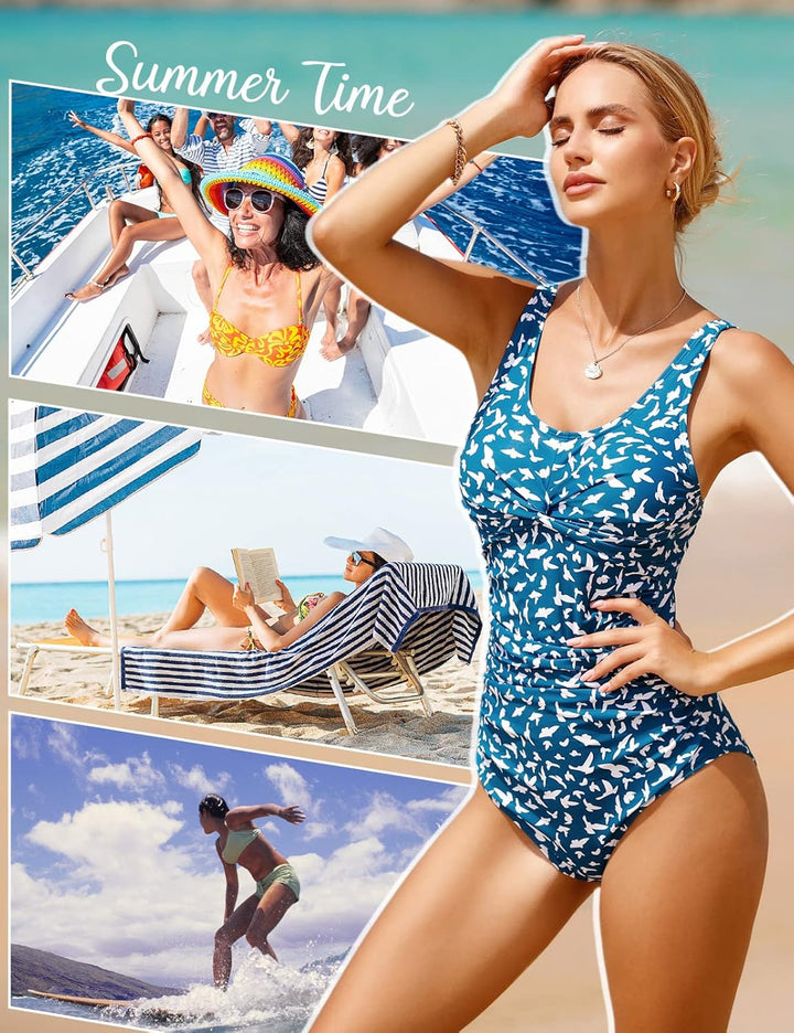 UMIPUBO Badeanzug Damen Bauchweg, Sexy V-Ausschnitt Brust Kreuz Raffung Bademode Swimsuit Grosse Grö
