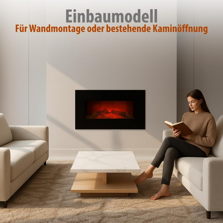 Classic Fire Elektrischer Kamineffekt-Ofen-1800W, Schwarz, 13x66x46 cm