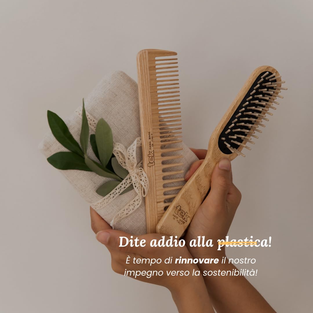 TEK - Hair Pleasure Set, Bürsten- und Kamm-Set aus Holz, inklusive Ersatzzähne, Natürliches und Hand