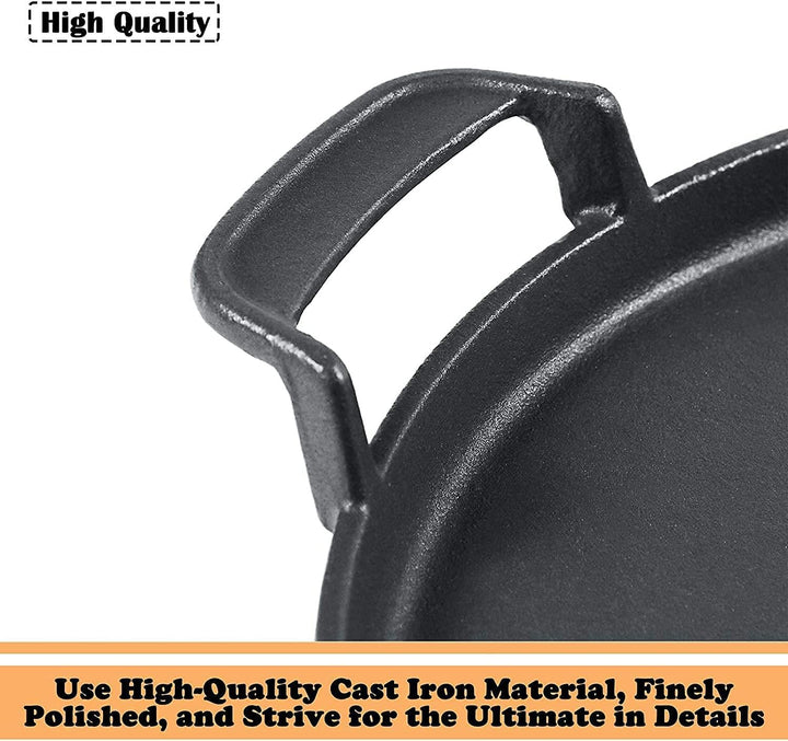 Denmay Universal Gusseisen Grillpfanne, gross rund Gusspfanne mit zwei Griffe und zwei Ausgiesser, m