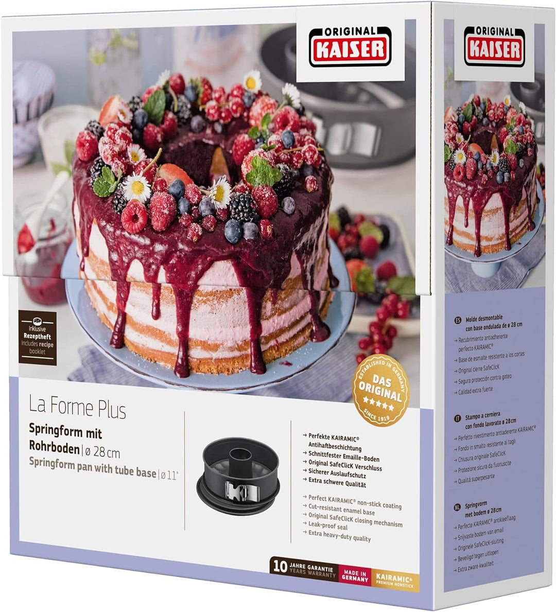 Original Kaiser La Forme Plus Springform 28 cm rund, 2 Böden, Flach- und Rohrboden, SafeClick-Versch
