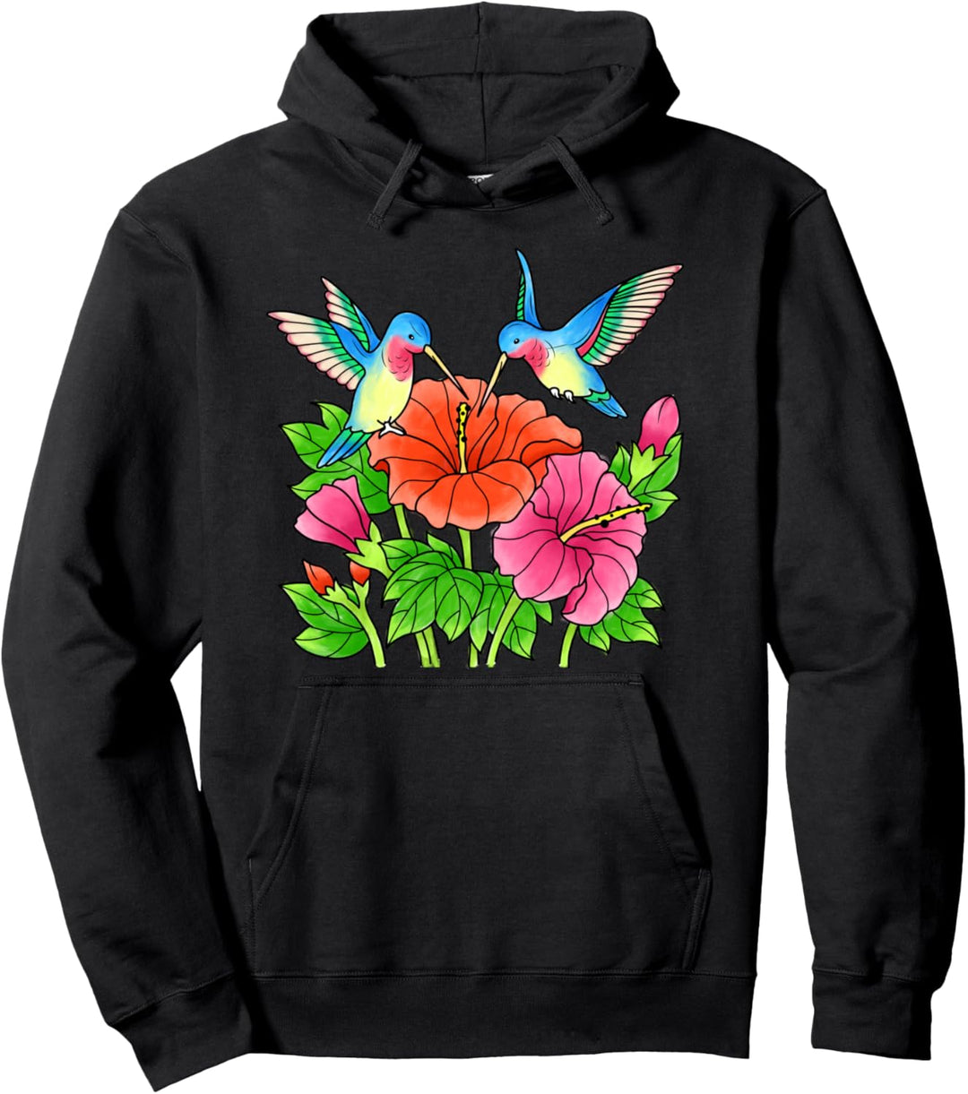 Kolibris Exotische Blumen Damen Mädchen Bunte Vögel Sommer Pullover Hoodie