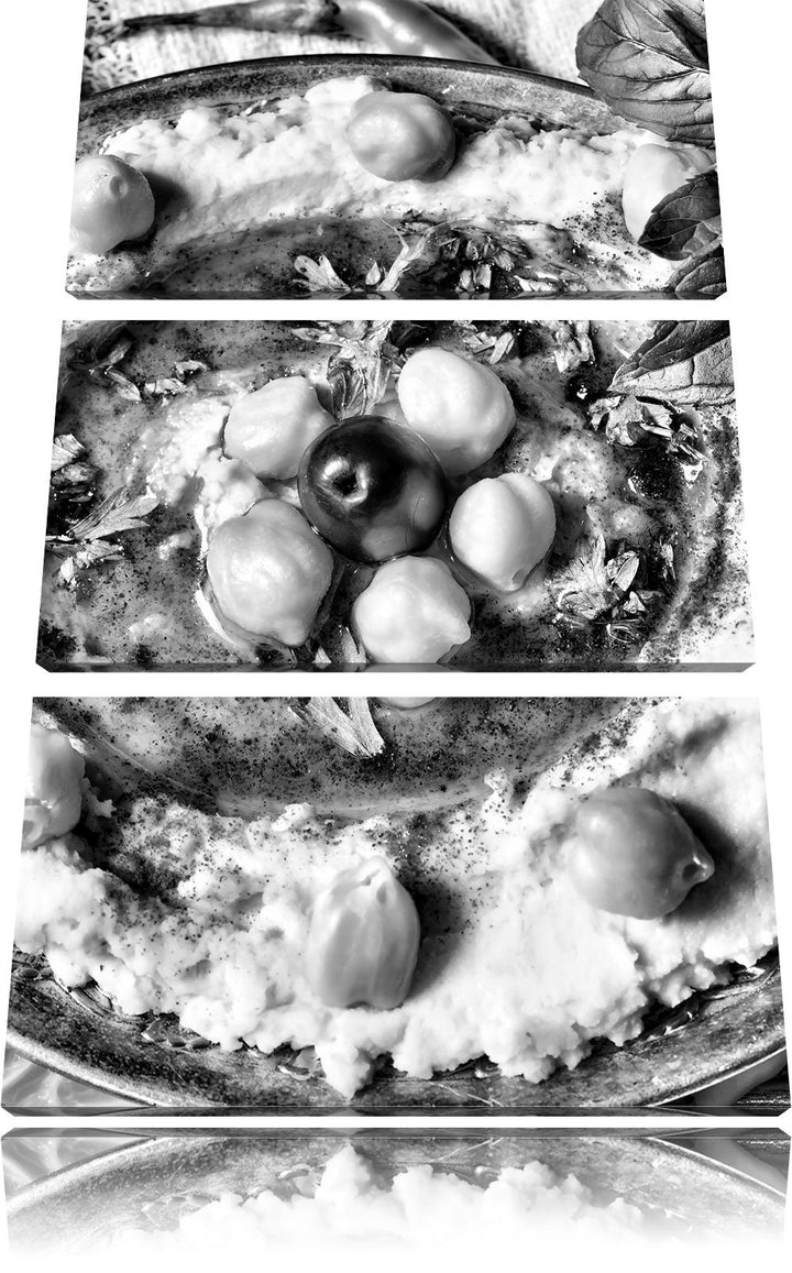 Pixxprint Monocrome, Leckerer Humus 3-Teiler Leinwandbild 120x80 Bild auf Leinwand