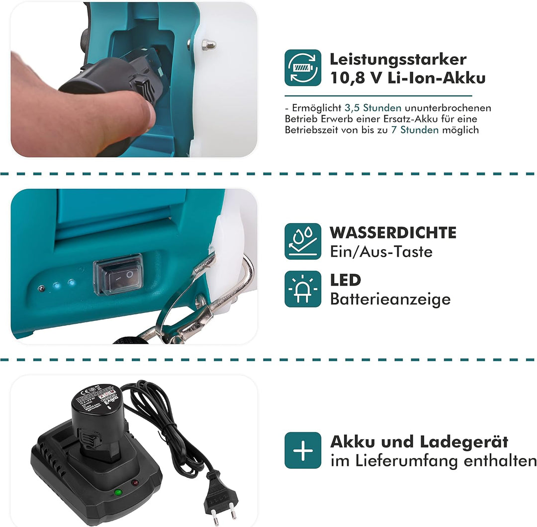 EVIKA Akku Drucksprüher 16 Liter inkl. Li-Ion Batterie und Ladegerät, für Garten/Weingut/Rasen, Rück