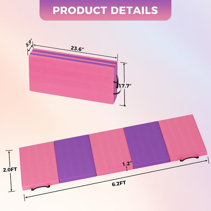 IDEALHOUSE Klappbare Turnmatte 180x60x5 cm, 4/5-Fach Faltbar, Rutschfeste PU&amp;EPE Gymnastikmatte Mit