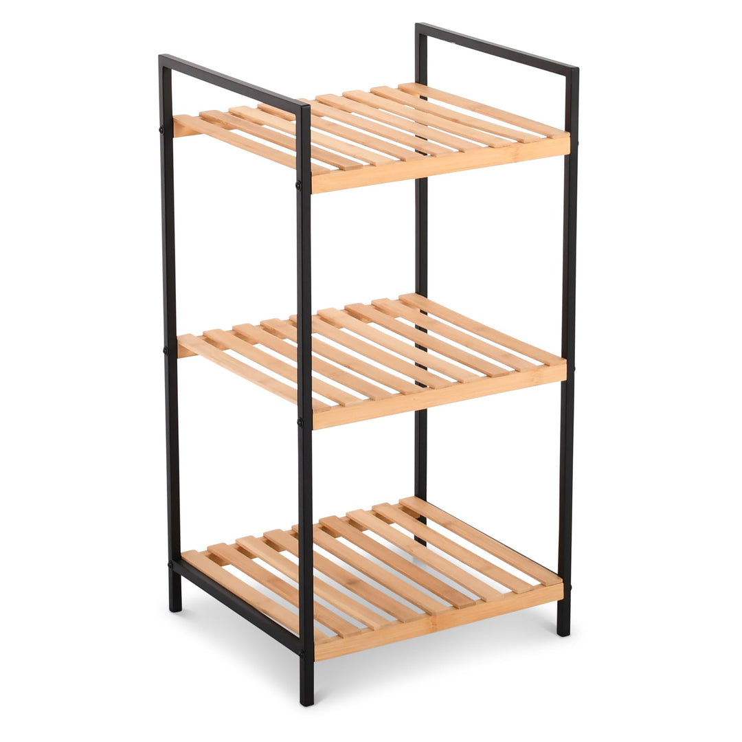 Raburg Kava Standregal, 3 Böden, Metall/Bambus, Schwarz/Holz | 3 Böden, Bambus, Metallrahmen, für Ba