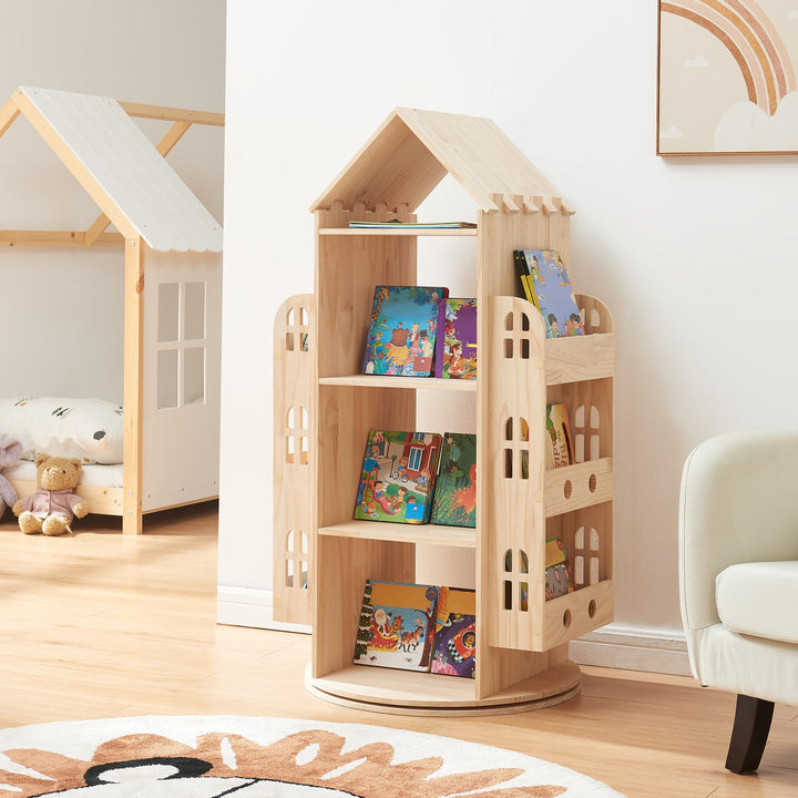 [en.casa] Drehbares Bücherregal für Kinder Sanköre Spielzeugregal in Hausoptik Drehregal Aufbewahrun