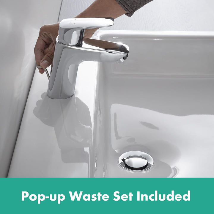 hansgrohe 71170000 Waschtischarmatur Logis, Wasserhahn Bad mit Auslauf Höhe 70 mm, mit Zugstange, Ba