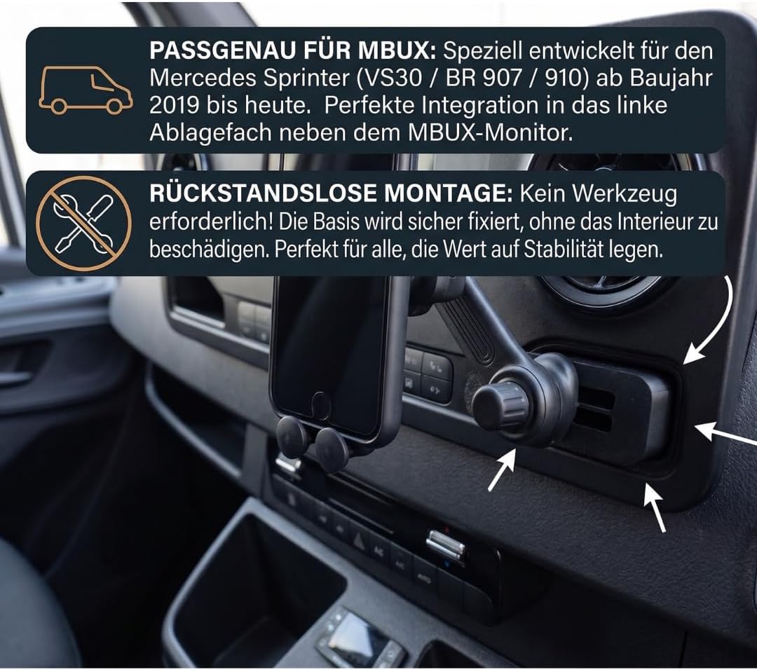 Generisch Logic Mount Beifahrer Handyhalterung für Mercedes Sprinter (2019-2026) – Speziell für MBUX