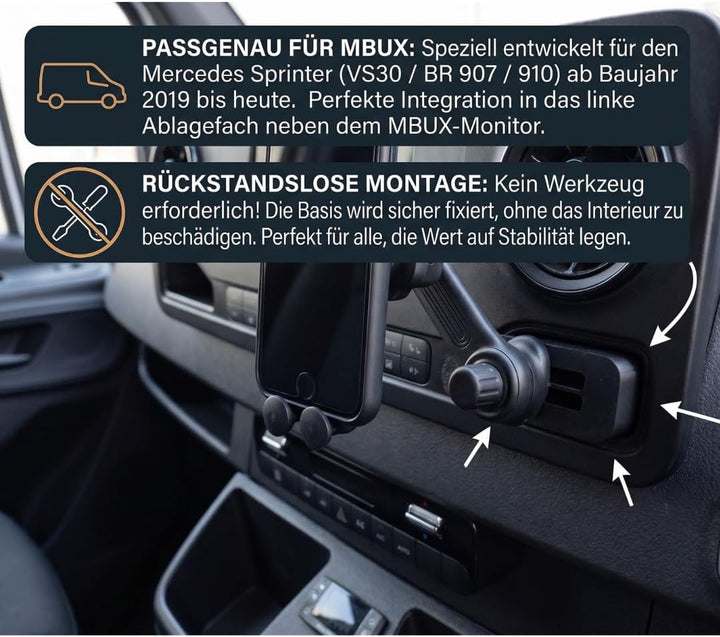 Generisch Logic Mount Beifahrer Handyhalterung für Mercedes Sprinter (2019-2026) – Speziell für MBUX