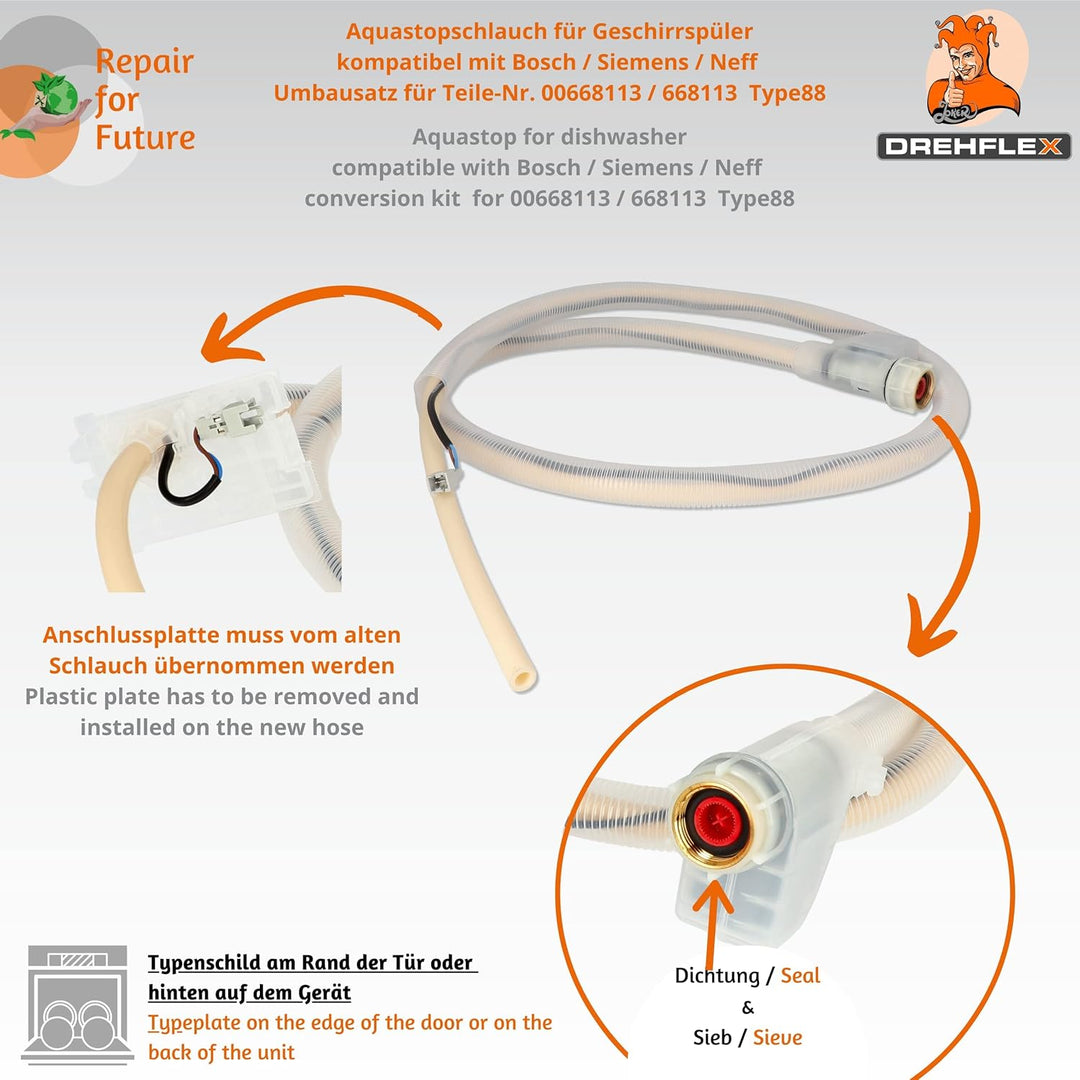 DREHFLEX® – Aquastopschlauch / Zulaufschlauch / Wasserblock-Zulaufschlauch passend für diverse Gesch