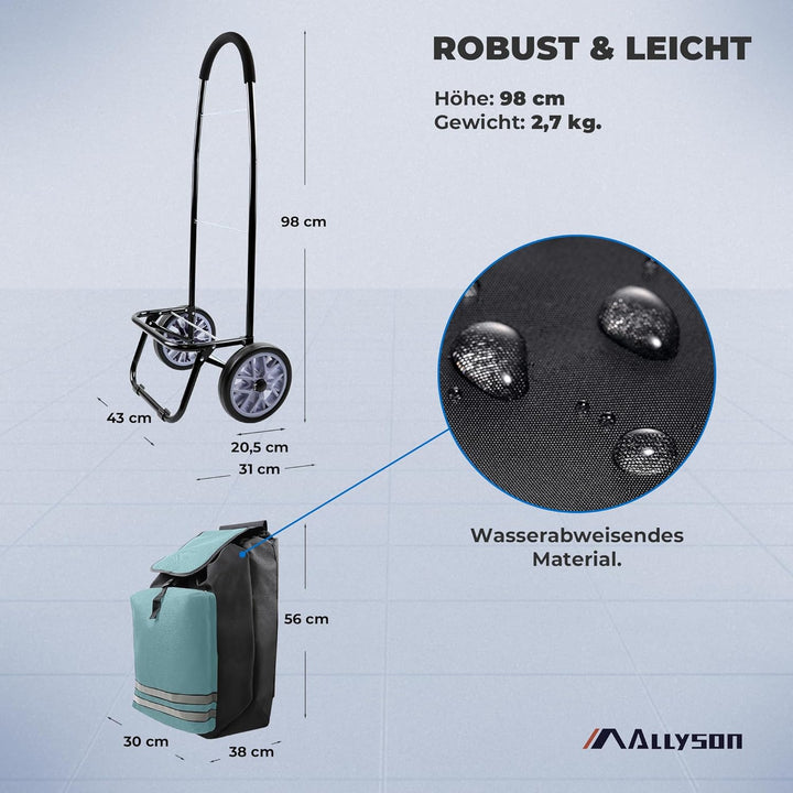 Allyson® Einkaufstrolley klappbar mit Reflektoren & Kühltasche, Einkaufswagen 45L Kapazität, Wetterf