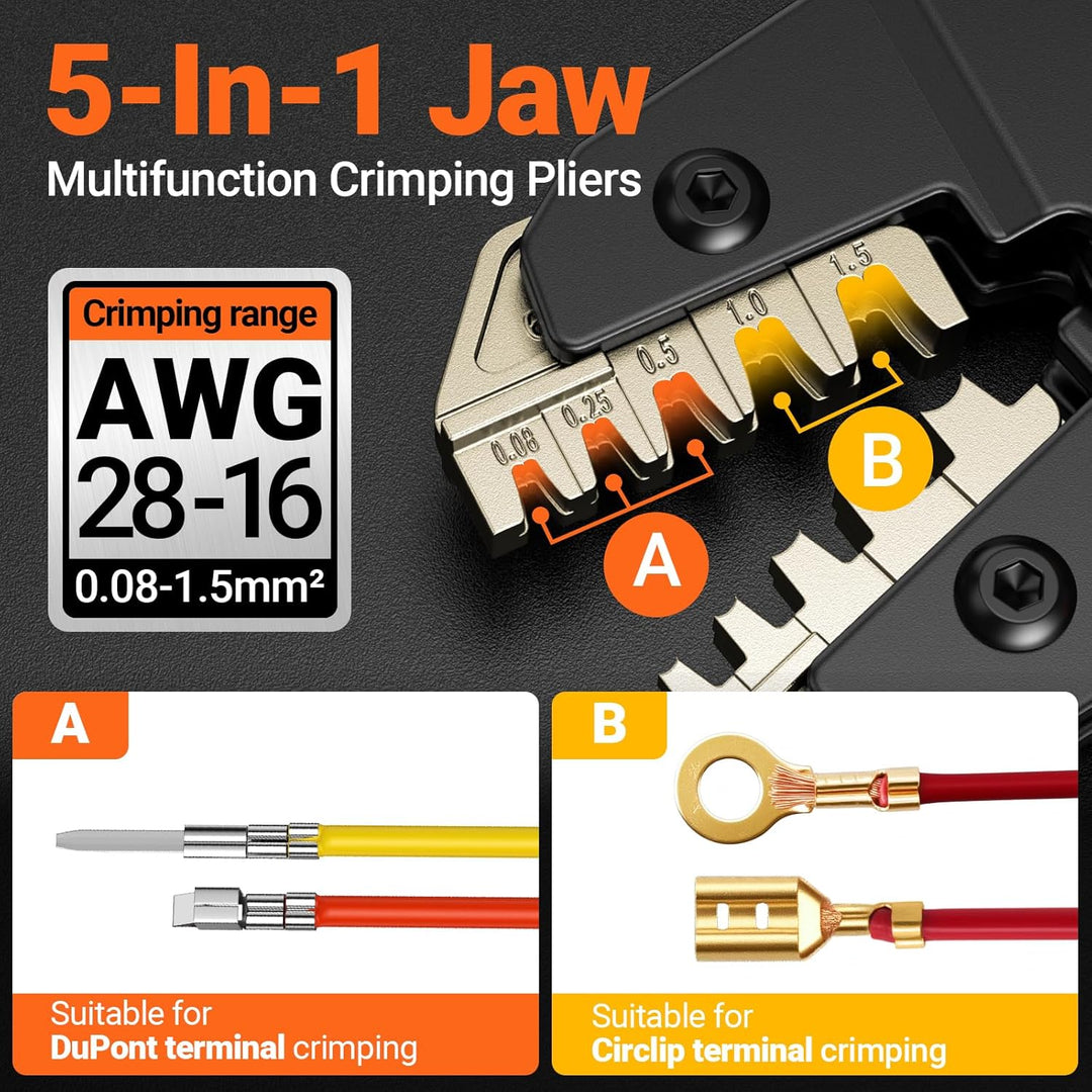 Preciva Crimpzange Stecker Set, 896 Stück Crimpbereich 0,08/0,25/0,5/1,0/1,5mm²,für DuPont, JST (XH/