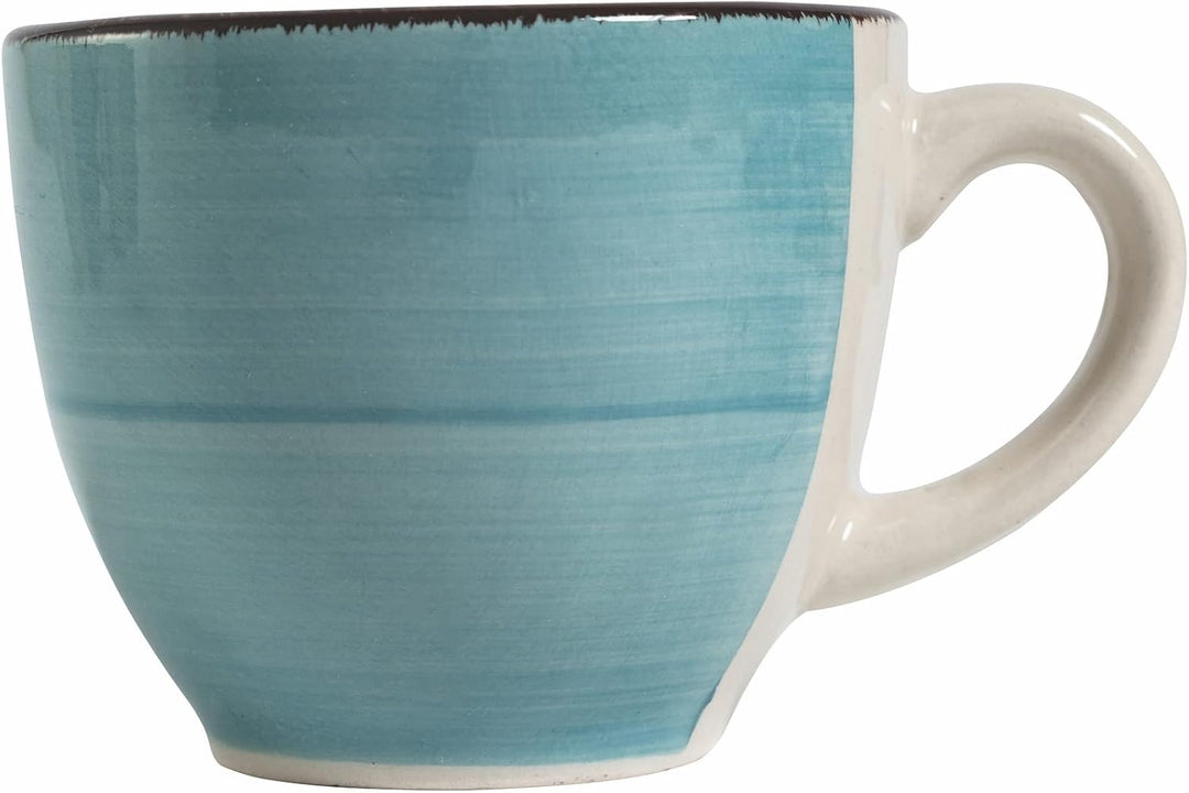 Villa d'Este Home Tivoli 6er Set Kaffeetassen 90 ml mit Untertasse aus Steingut, Baita Acqua