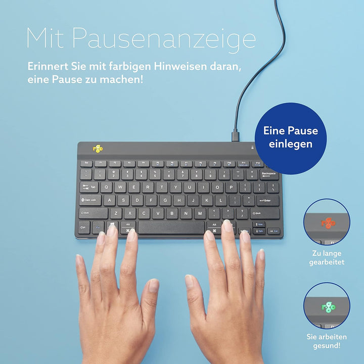 R-Go Compact Break Tastatur, AZERTY FR Layout, Mit Pausenanzeige, Ergonomische flaches Design, Kabel