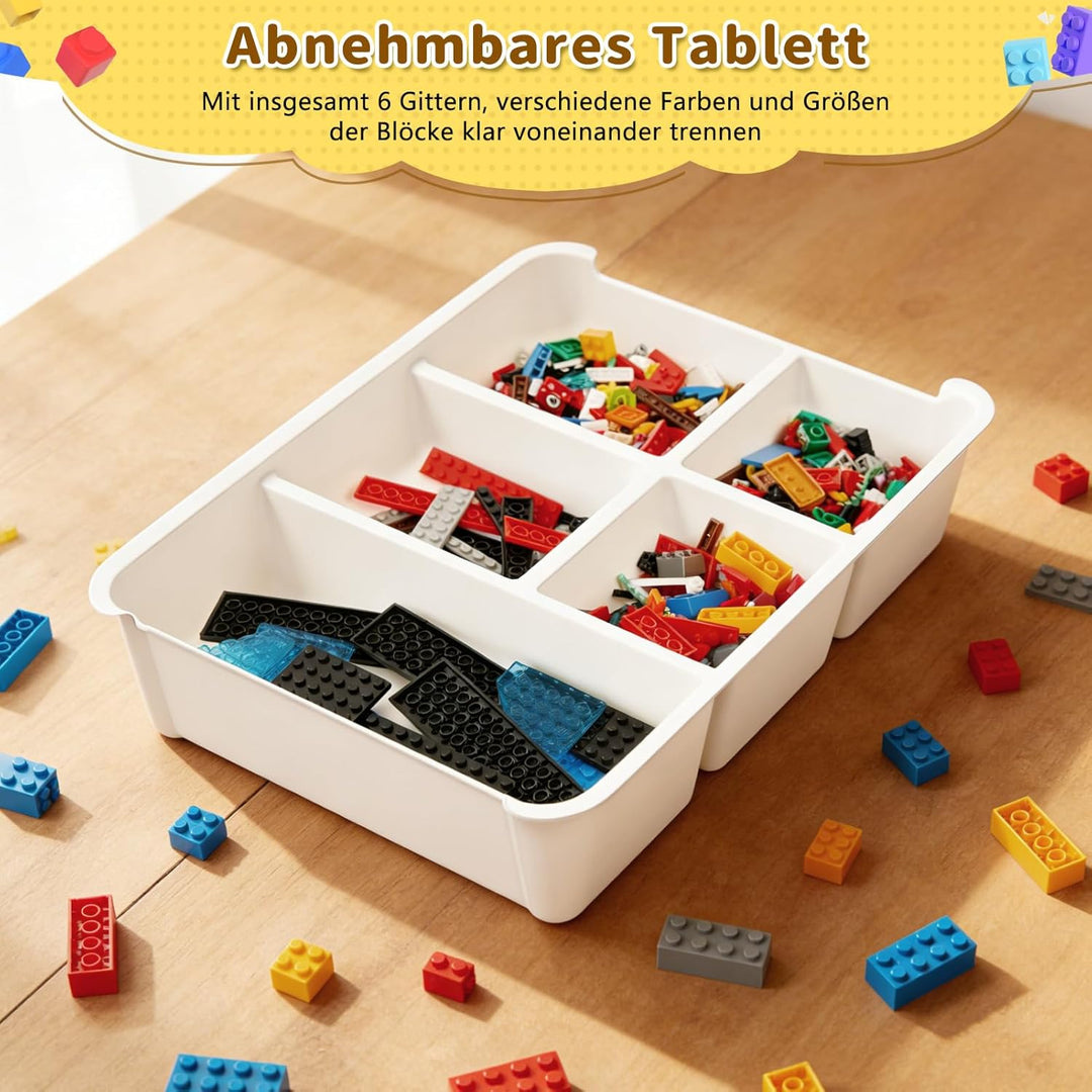 YHANEC Aufbewahrungsbox Spielzeug mit Deckel, AbnehmbaresTablett und Bauplatte,Spielzeug Box für Bau