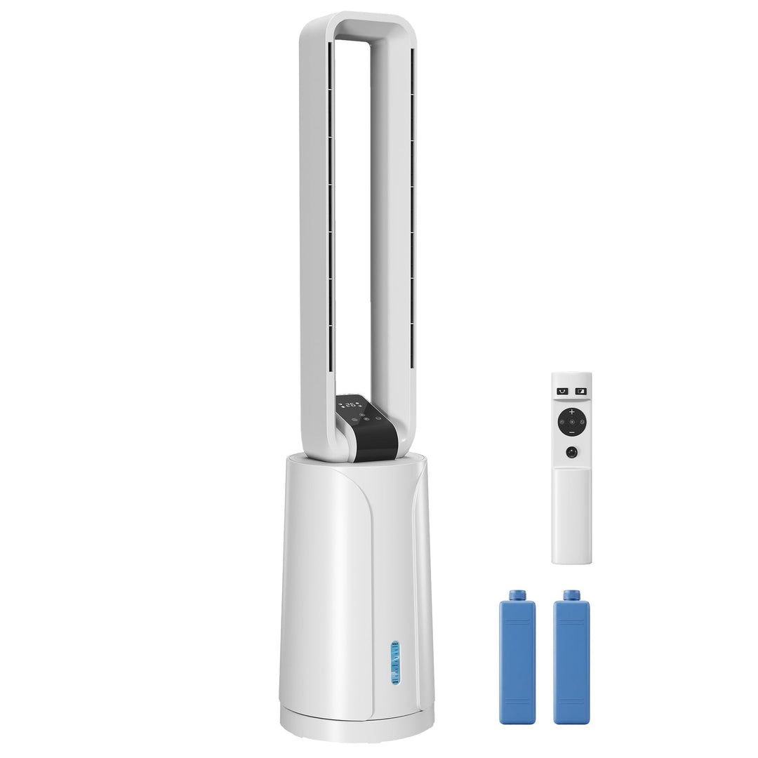 HOMCOM Turmventilator mit 2 Kühlakkus, 3-in-1 109 cm Luftkühler mit 1,7 L Wassertank, 15-Stunden-Tim