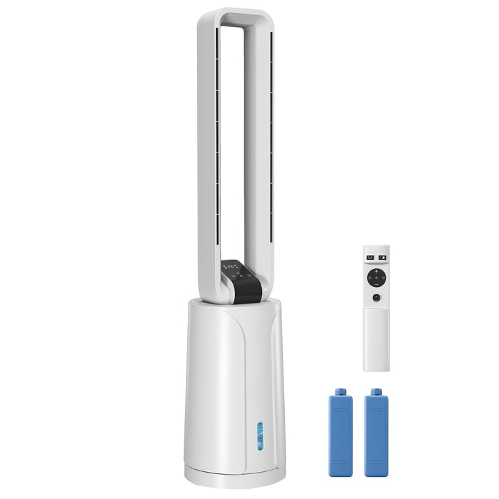 HOMCOM Turmventilator mit 2 Kühlakkus, 3-in-1 109 cm Luftkühler mit 1,7 L Wassertank, 15-Stunden-Tim
