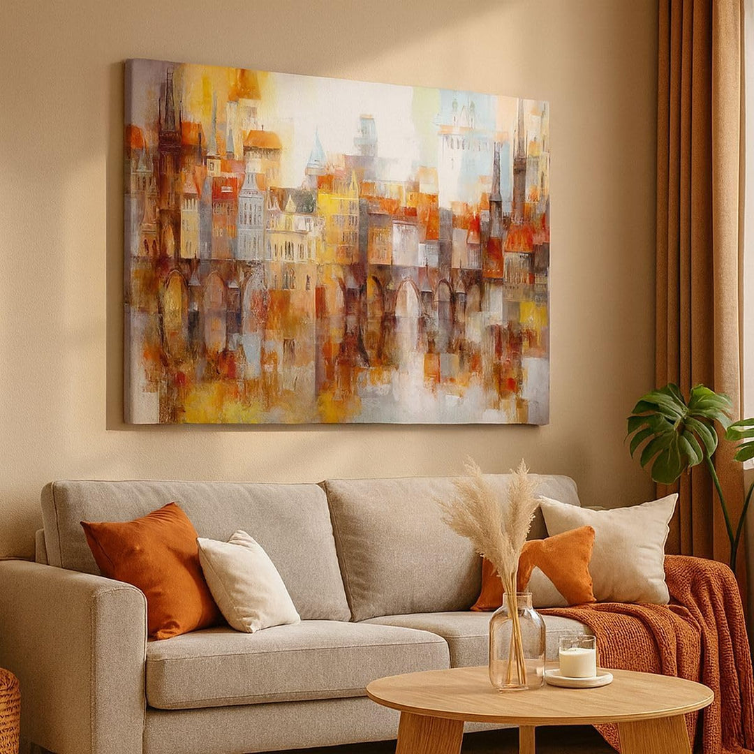 Bilder auf Leinwand 100x70cm Leinwandbild mit Rahmen Stadt Mietshaus Gross Wanddeko Bild Schlafzimme