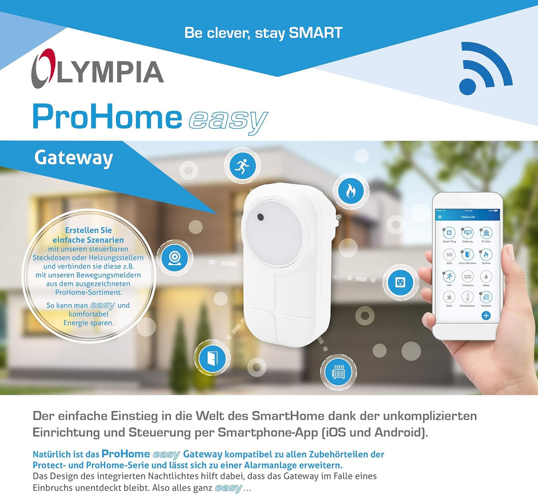 OLYMPIA ProHome easy, Smart Home System mit Alarmfunktion, einfache Installation, smarte Heizkörper