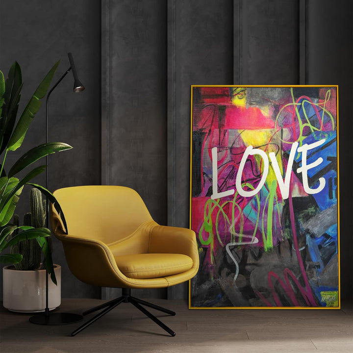 YS-Art XXL Abstrakt Fluoreszierendes selbst leuchtendes Acryl 3D Gemälde auf Leinwand Love handgemal