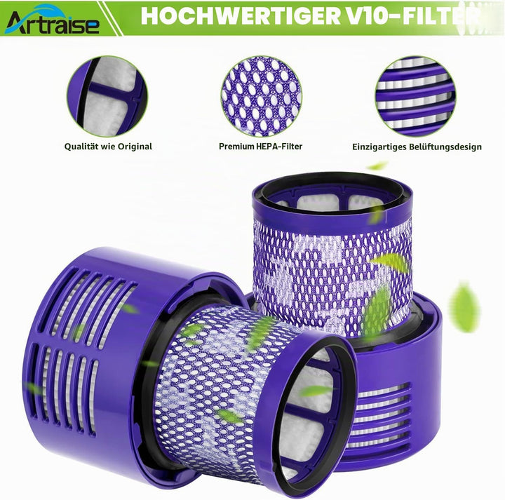 Artraise V10 Filter für Dyson 4 Stück Waschbar Ersatz Hepa Filter für Dyson V10 SV12 Cyclone Animal