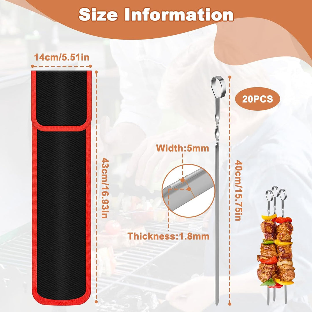Grillspiesse Edelstahl, Grillspiesse mit Griff, wiederverwendbare 40 cm 20 Stück Schaschlikspiesse E
