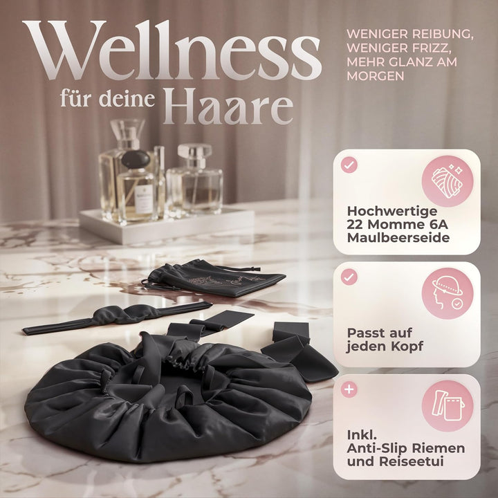 Seidenhaube zum Schlafen - 100% Maulbeerseide I Schlafhaube Seide - Idealer Schutz vor Frizz, Haarbr