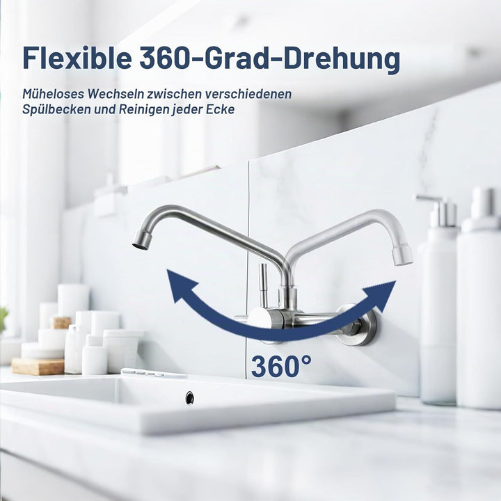 Wasserhahn Wandmontage, Edelstahl wasserhahn Küche 360° Drehbare Wasserhahn Verlängerung Kalt und He