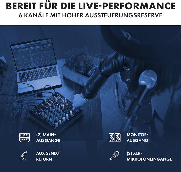 Alto TrueMix 600 Audio Mixer mit 2 XLR-Mikrofoneingängen, USB Audio Interface und Bluetooth für Podc