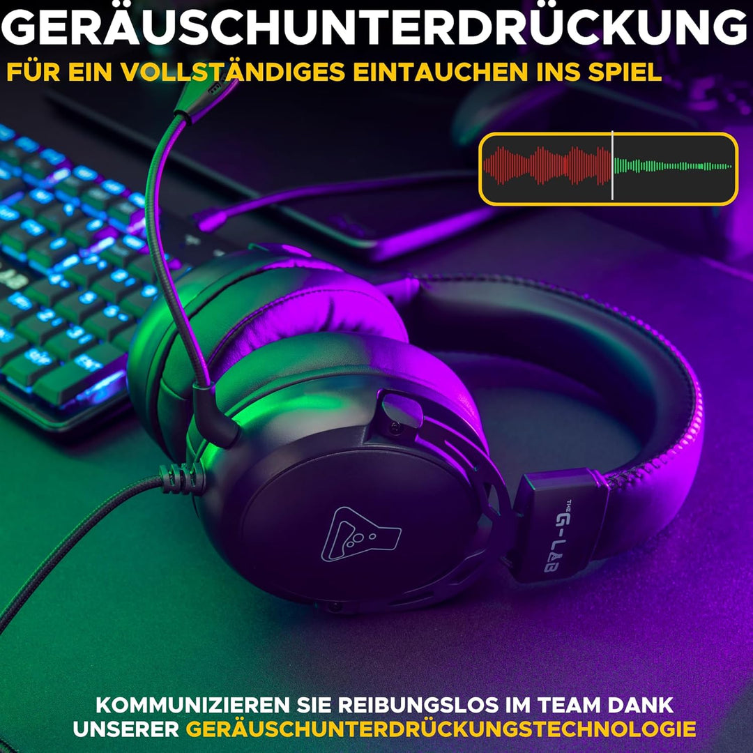 THE G-LAB Korp Titanium - Gaming Headset - Kabelgebundenes Gaming-Headset mit abnehmbarem Mikrofon,