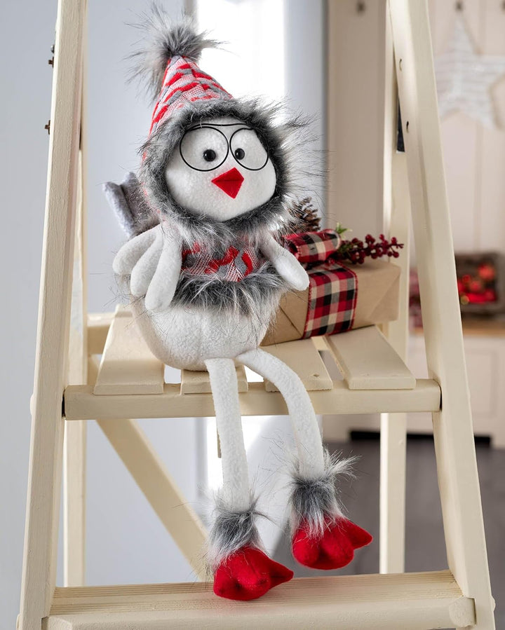 WeRChristmas Sitzender Weihnachtsvogel mit weichen Beinen, Mehrfarbig, 42 cm