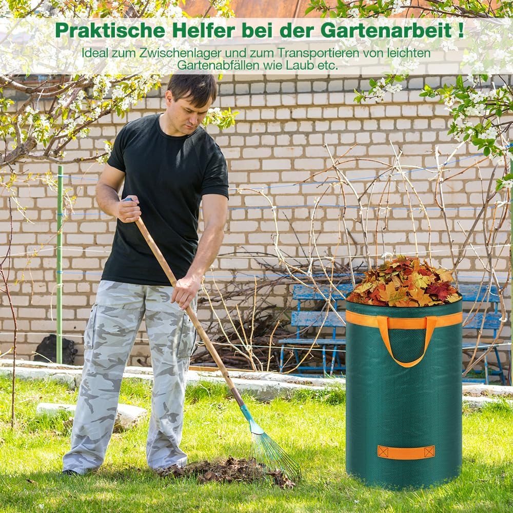 Eurhomewit 3 Gartenabfallsack 272L Laubsack Gartensack mit Deckel und Griffen, Gross Stabile Gartens
