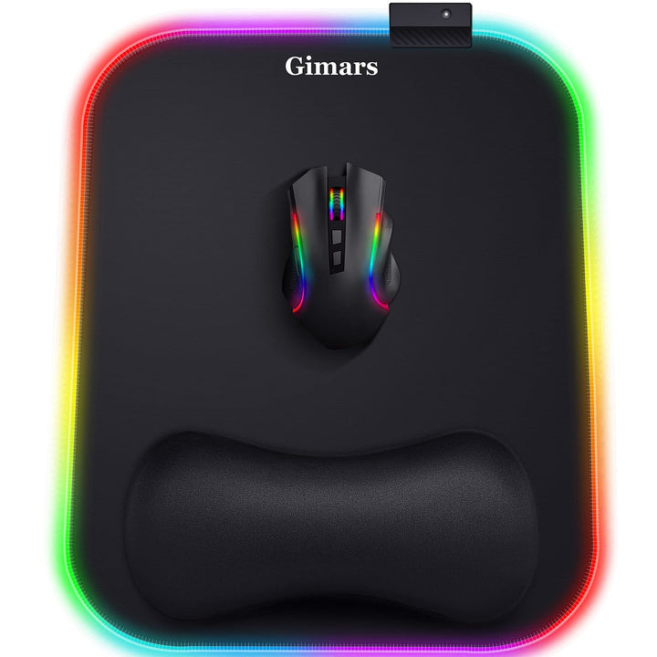 Gimars RGB Mauspad Gaming mit Handauflage, 305x254mm Grosses Gelkissen Mouspad mit 10 LED-Beleuchtun