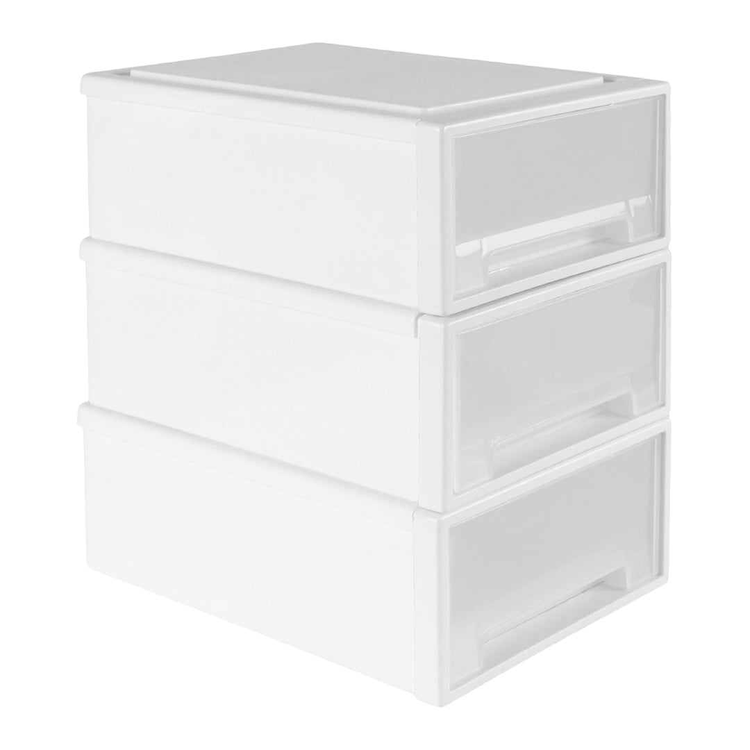 3 Stück 27 x 18 x 10cm Weiss Schubladenbox Kunststoff, Stapelbare Schubladenboxen, Schreibtisch Orga