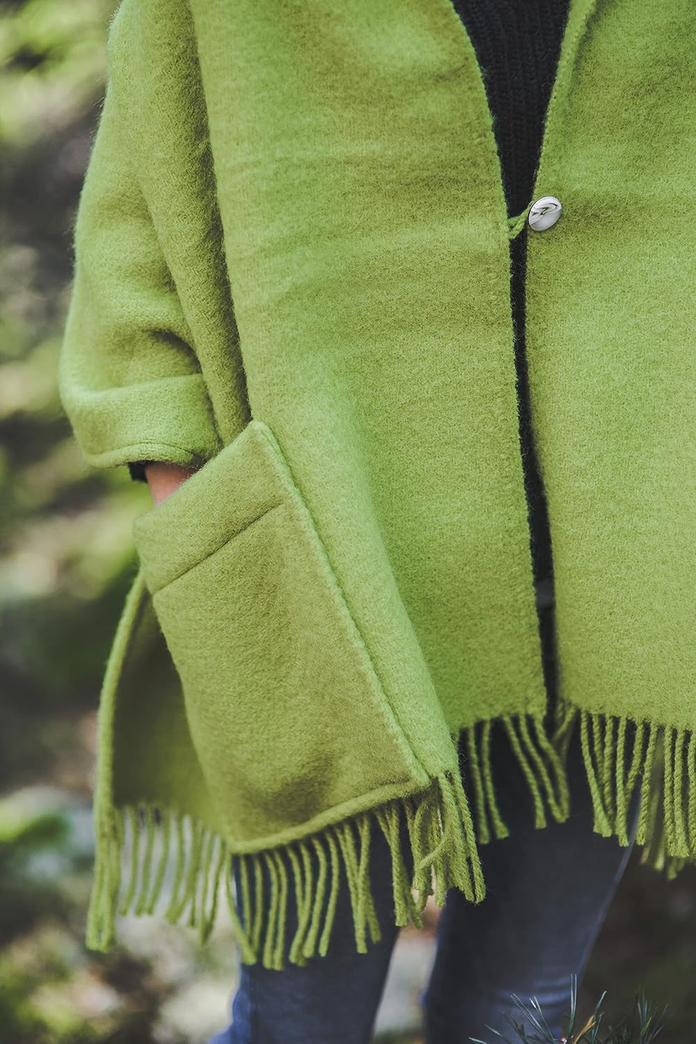 Damen Schal Schultertuch aus 100% Wolle mit Taschen - Poncho Stola 65x180cm + Fransen Tuch & Umschla