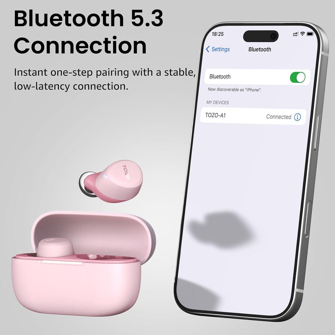 TOZO A1 In-Ear Kopfhörer Kabellos Bluetooth 5.3 mit 2 Mikrofonen für KI-Anrufe, App-Steuerung, 32 St