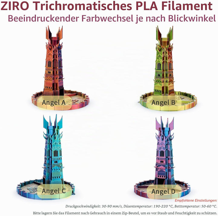 ZIRO PLA Filament Dreifach Farbe Coextrusion Silk 3D Drucker Filament 1.75mm für 3D-Drucker & 3D-Sti